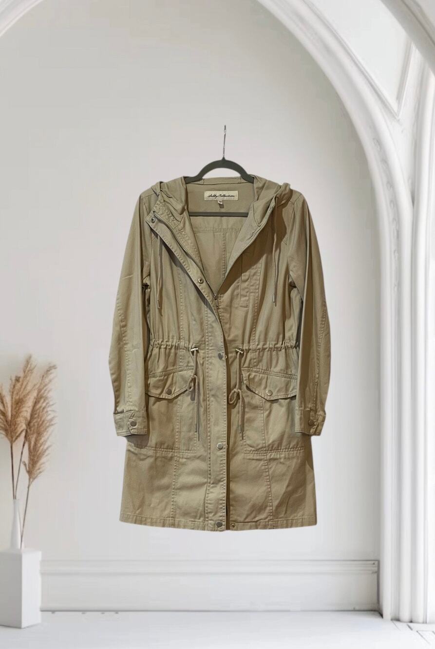 Sebby Collection Women’s Beige Hooded Trench Coat Small